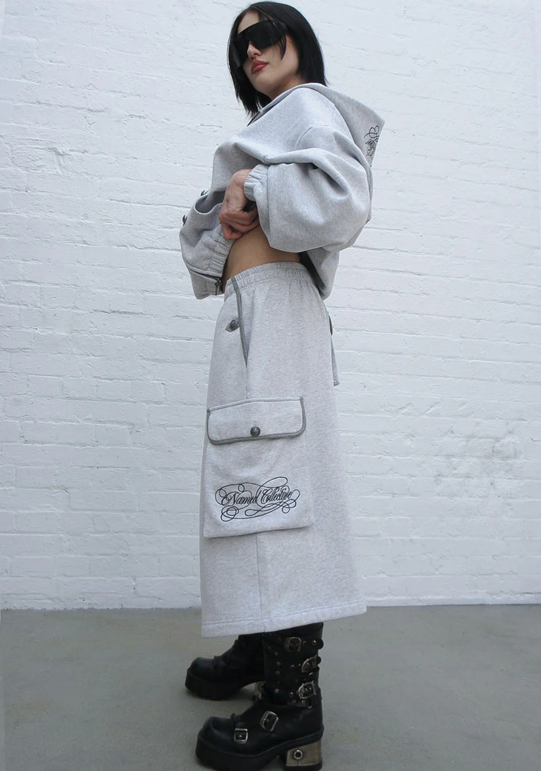 COMMAND OVERSIZED CARGO SWEATSHORTS GREY MARL - Image 2
