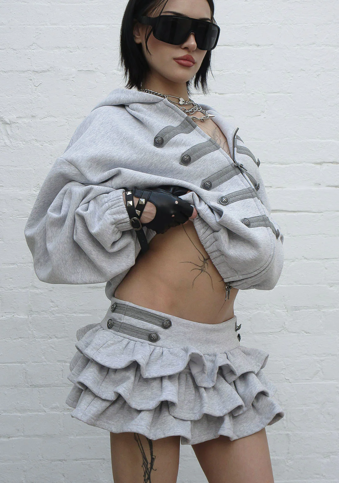 COMMAND RUFFLE MICRO SKIRT GREY MARL - Image 3