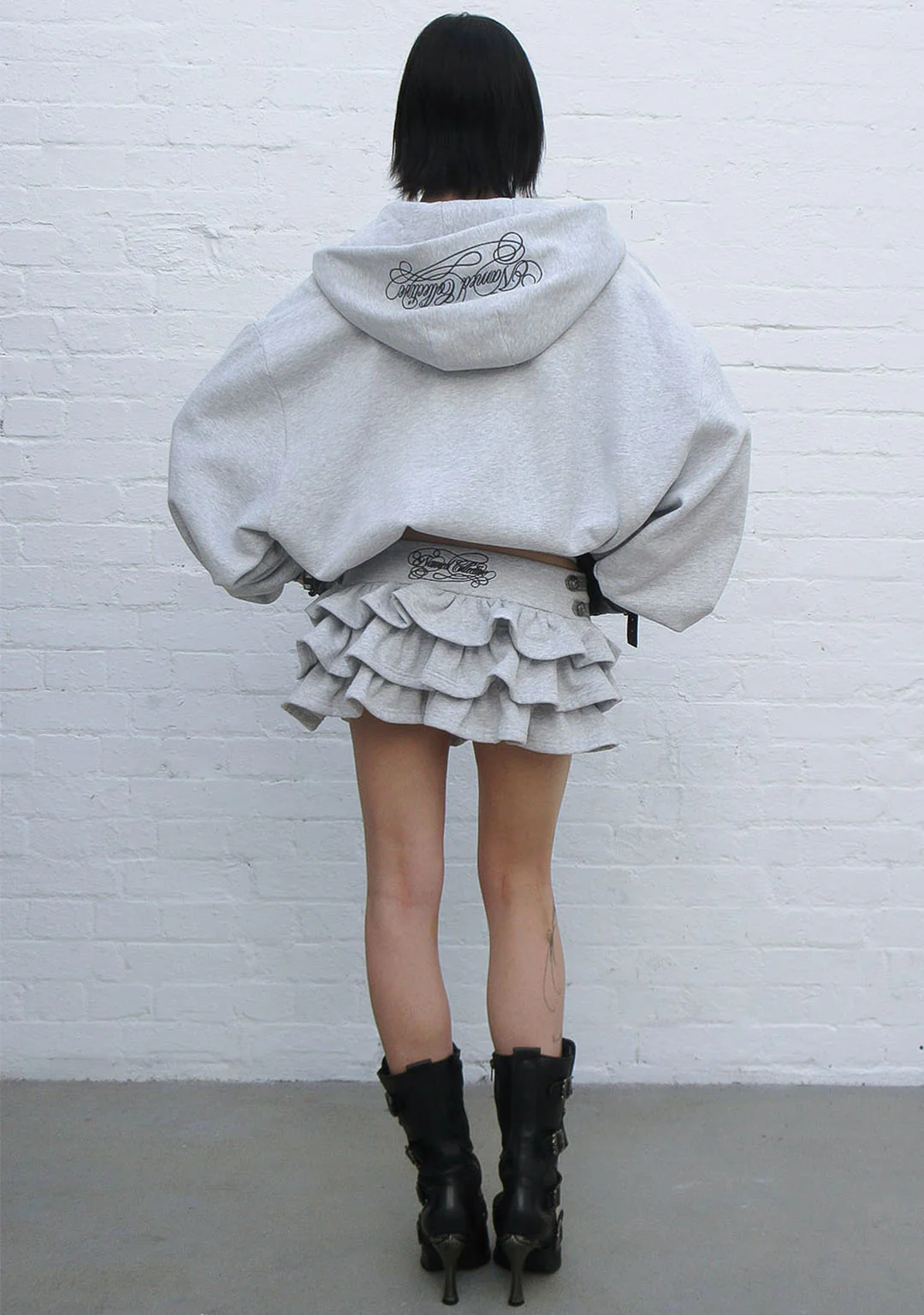 COMMAND RUFFLE MICRO SKIRT GREY MARL - Image 5
