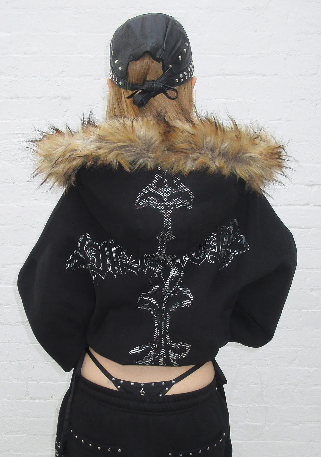 FERAL FAUX FUR STUDDED ZIP HOODIE BLACK (DETACHABLE FUR) - Image 6