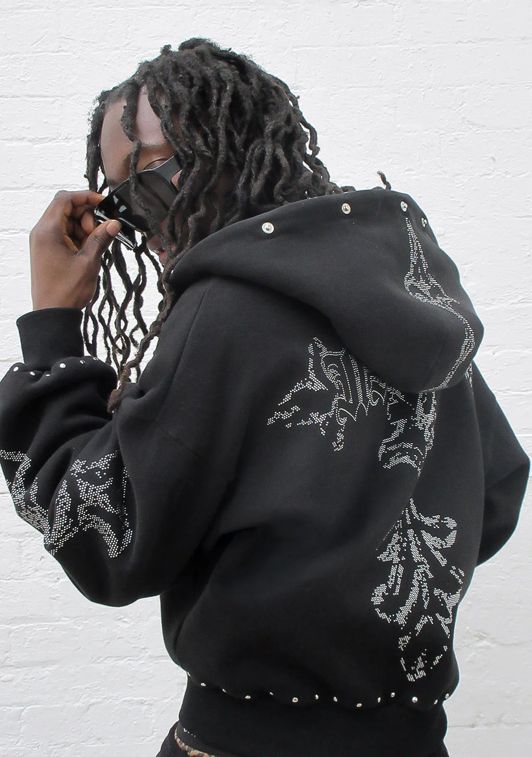 FERAL FAUX FUR STUDDED ZIP HOODIE BLACK (DETACHABLE FUR) - Image 7