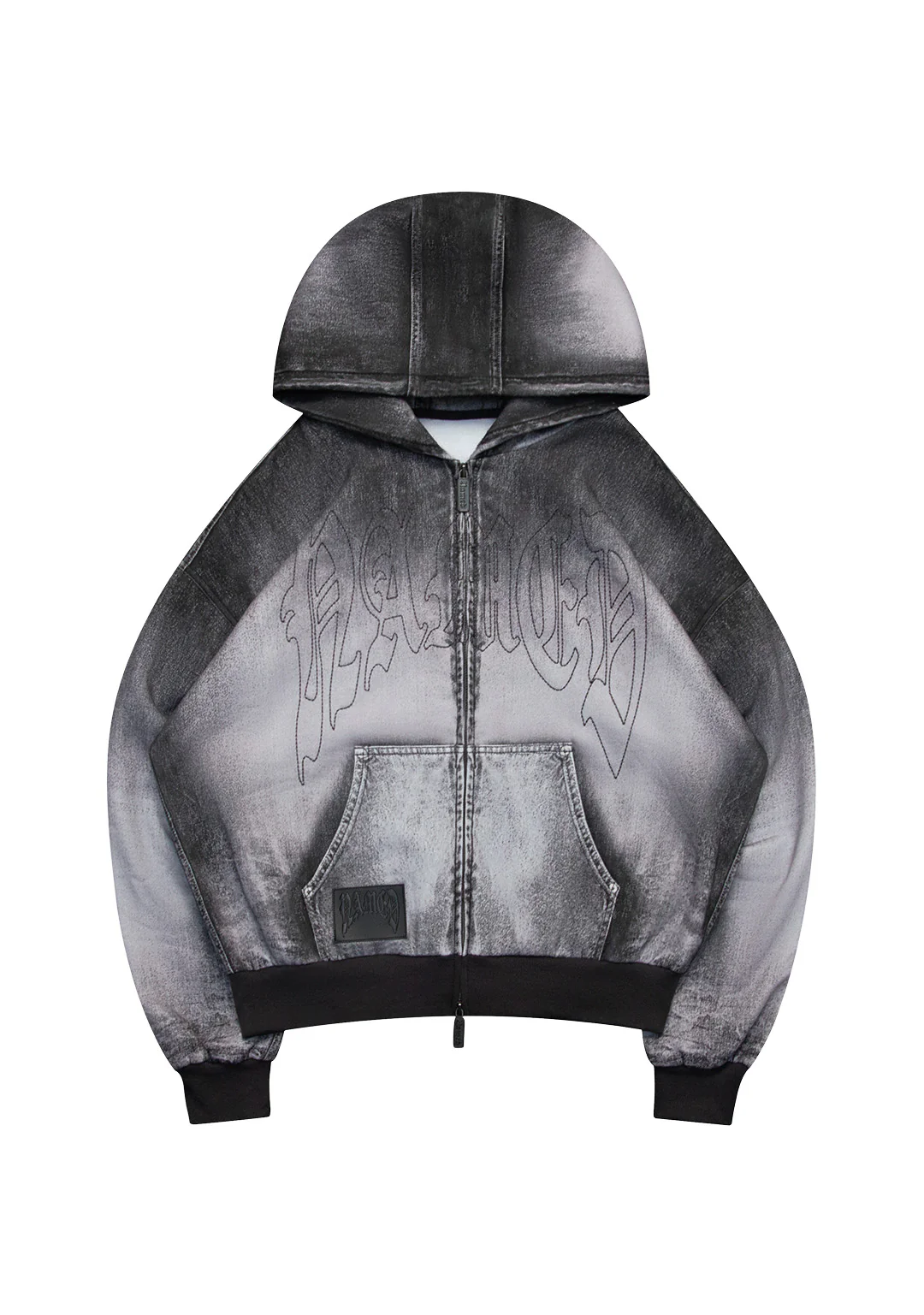 OFF GRID DENIM EFFECT ZIP HOODIE WASHED BLACK