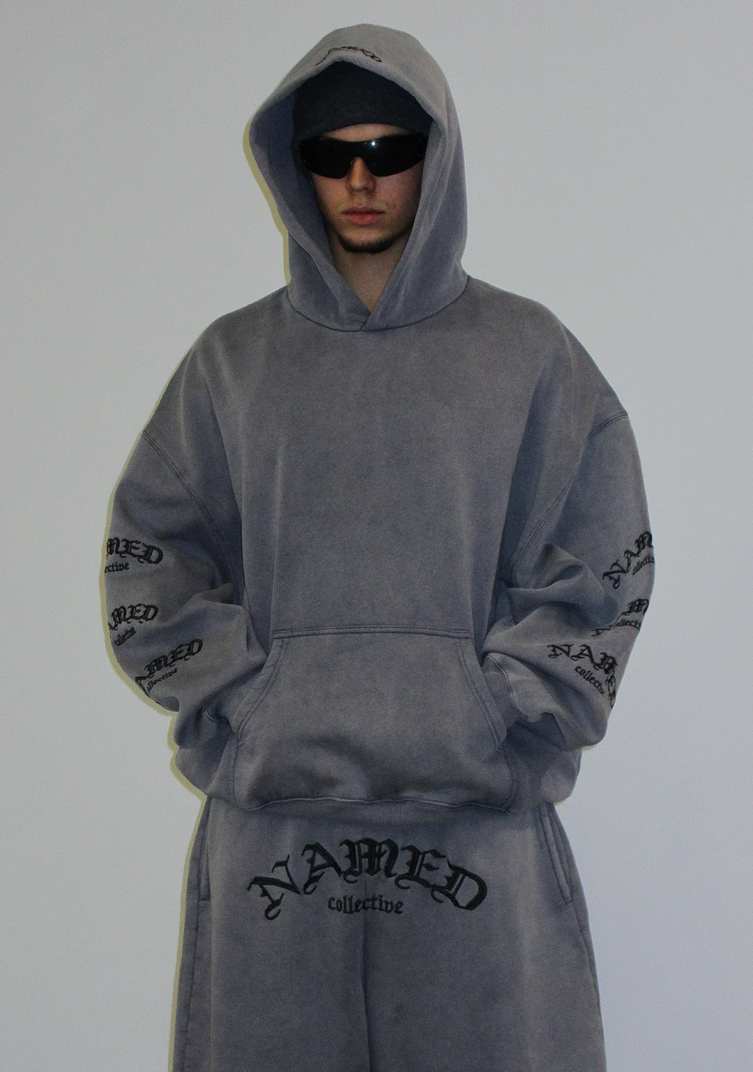 OLD ENGLISH PULLOVER HOODIE WASHED VINTAGE GREY - Image 2