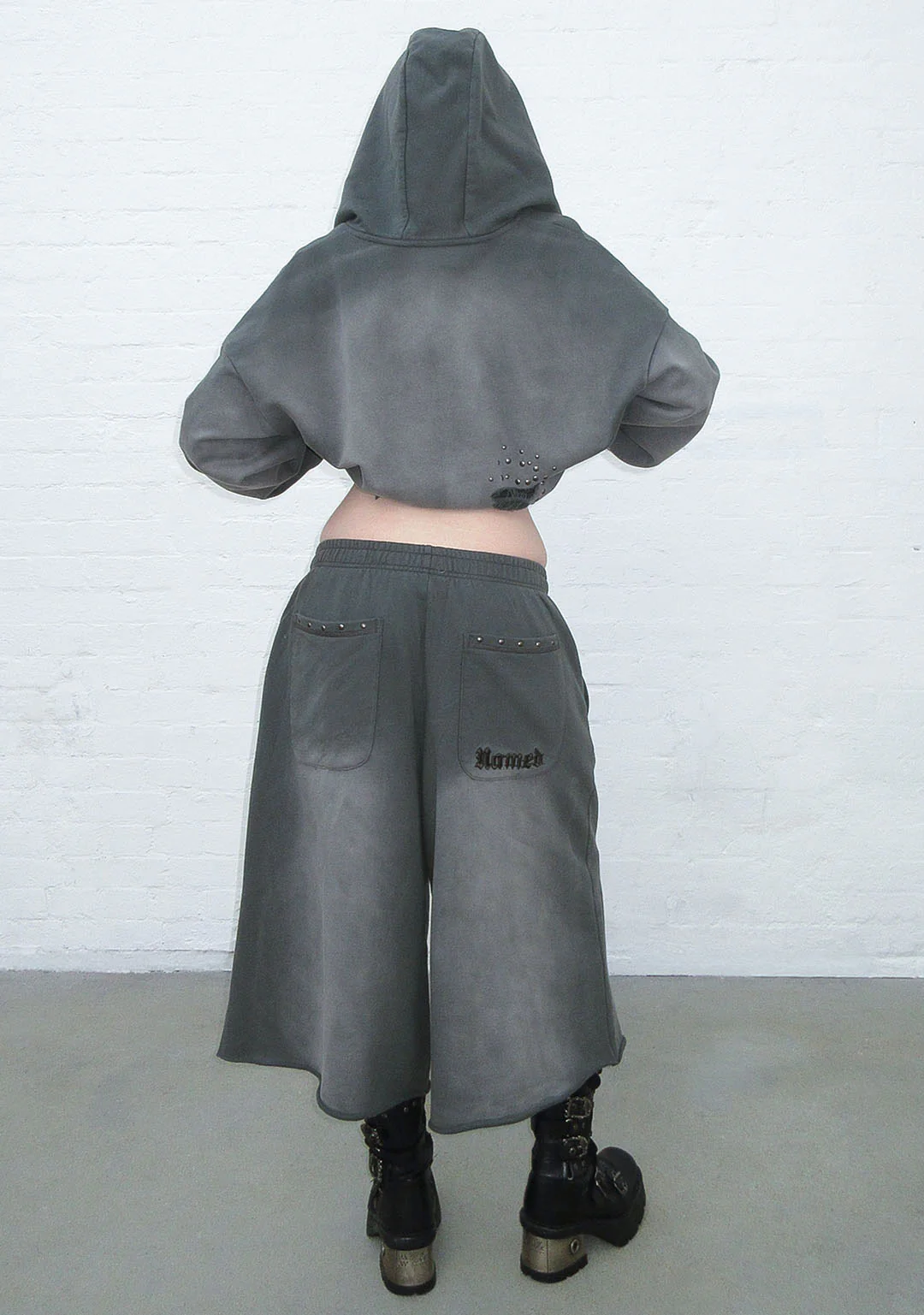 SHADOW STUDDED ZIP HOODIE WASHED GREY - Image 4