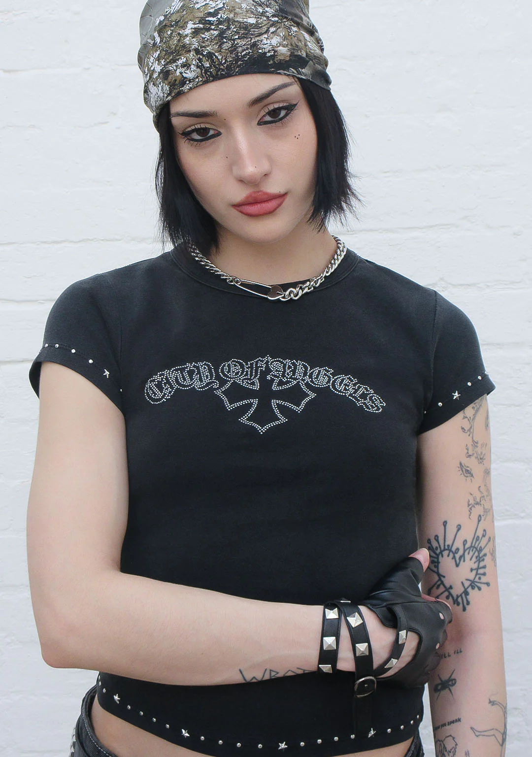 SYSTEM STUDDED SCULPT BABY TEE WASHED BLACK - Image 6